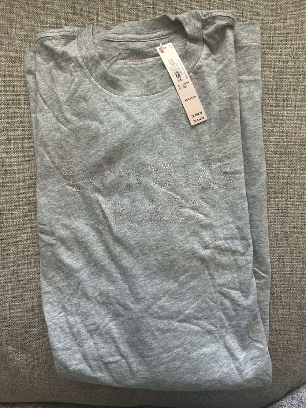 Victoria’s Secret Light Gray Long Sleeve Sleep Shirt with Jewled Logo